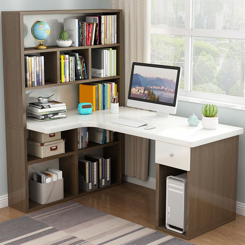 Modern Home Office Desk Pedestal Base Writing Desk Storage Shelves and Drawers Clearhalo 'furn' 'furn_office_desk' 'Furniture' 'Office Desks' 'Office Furniture' 'office_desk' 1200x1200_a7f4de8a-44d9-4b8a-ae9a-980859675f9a