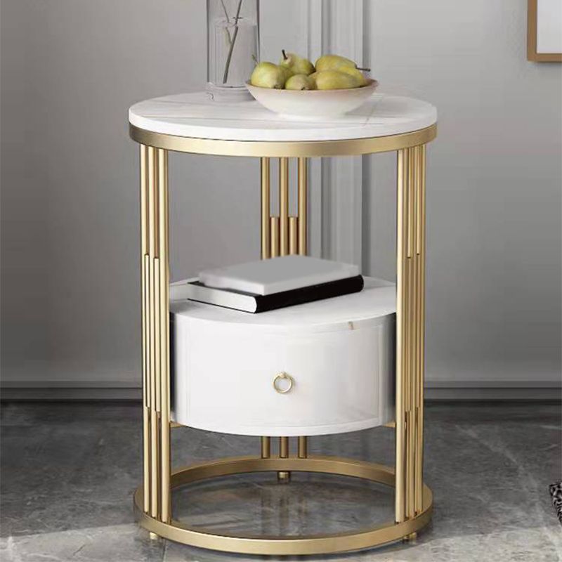 19.69" W x 19.69"D x 21.65" H End Table Round Stone Side Table with Storage Clearhalo 'Coffee & Accent Tables' 'End & Side Tables' 'end_side_tables' 'furn' 'furn_end_side_tables' 'Furniture' 'Living Room Furniture' 1200x1200_a7f5861e-19fd-4a88-9073-7cd57529cd2c