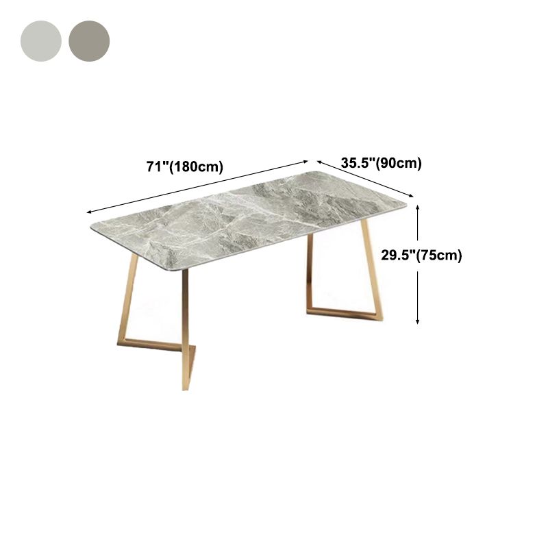 Mesa de comedor de lujo tradicional mesa rectángulo de piedra sinterizada con base de oro