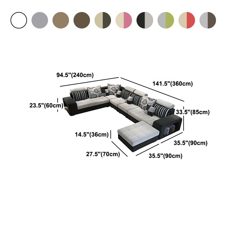 Sezione modulare contemporanea a 6 posti con braccio quadrato per soggiorno