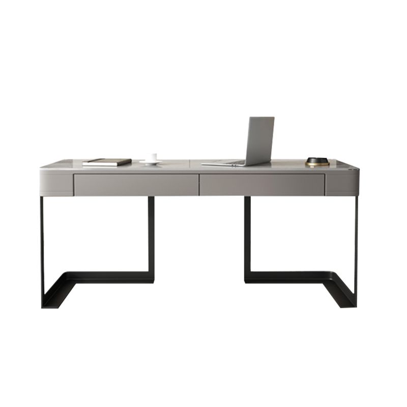 2 Drawers Writing Desk Rectangular Shaped Grey Office Desk for Home Clearhalo 'furn' 'furn_office_desk' 'Furniture' 'Office Desks' 'Office Furniture' 'office_desk' 1200x1200_a7f8ed20-3806-4a73-9fb1-fb07efaee837