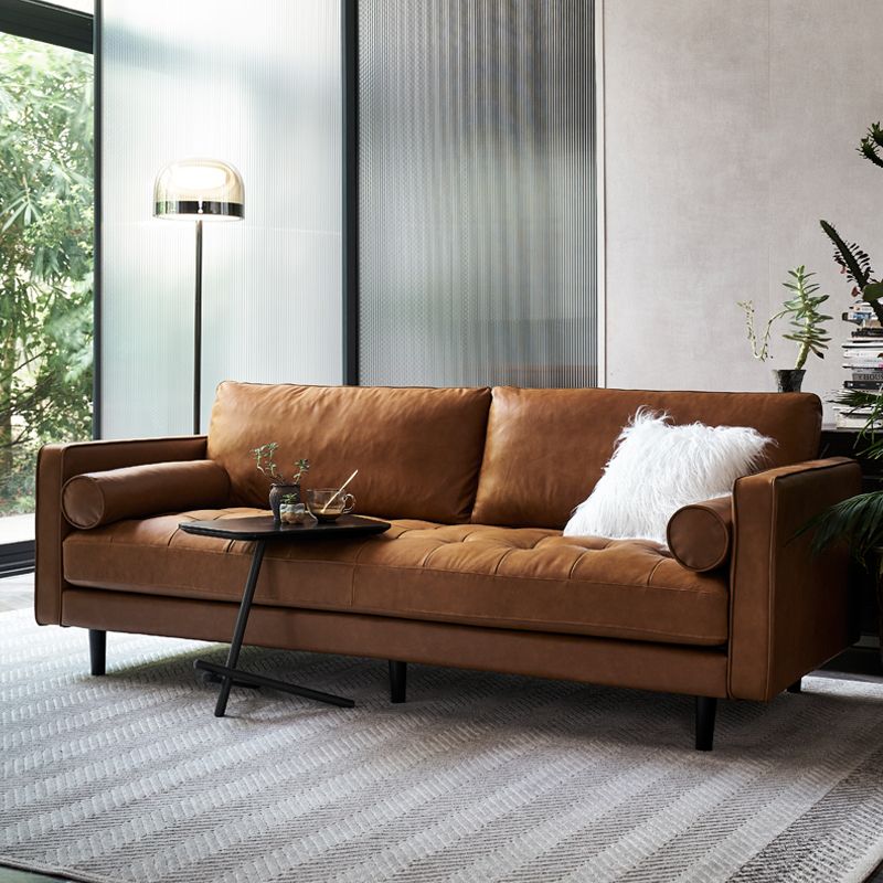 American Traditional Genuine Leather Cushions Sofa 33.46"High Square Arm Sofa,Dark Brown Clearhalo 'furn' 'furn_sofas' 'Furniture' 'furniture_sofas' 'kitchen' 'kitchen_sofas' 'Living Room Furniture' 'Sofa' 'sofas' 1200x1200_a7fc967d-9aca-47af-9d19-8b1742604005