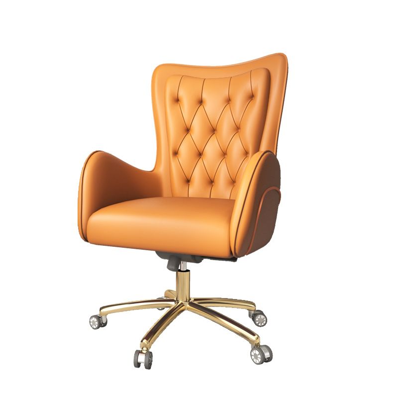 Chaise de bureau en cuir à bras fixe, chaise de travail rembourrée à dossier haut avec base en acier