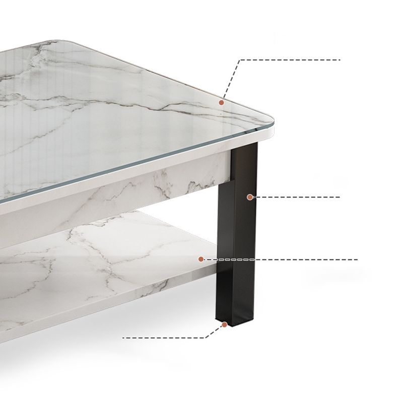 Mesa de centro contemporánea de 16" de alto, mesa de cóctel de café rectangular de piedra