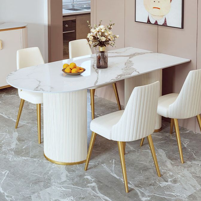 Contemporary Dining Table Sintered Stone Dining Table with Double Pedestal for Dining Clearhalo ' dining_table' 'Dining Tables & Seating' 'Dining Tables' 'Furniture' 'furniture_dining_table' 'Kitchen & Dining Furniture' 'kitchen&dining_furn' 'kitchen' 'kitchen_dining_table' 1200x1200_a8057075-a442-4930-9a12-ff43773b29ac