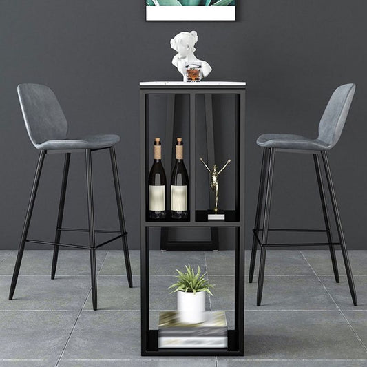 Sintered Stone Bar Table Modern Rectangle Bar Table with Storage Shelves