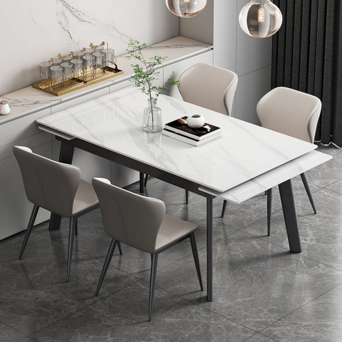 Contemporary 1/2/5/7 Pieces Furniture Rectangle Stone Dining Set in White Clearhalo 'Dining Room Sets' 'Dining Tables & Seating' 'dining_room_set' 'furn' 'furn_dining_room_set' 'Furniture' 'Kitchen & Dining Furniture' 1200x1200_a80b6c55-a35a-4aae-8431-65e4dbd8df50