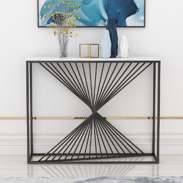 Rectangle Marble Top Accent Table with Iron Frame Base for Hall Clearhalo 'Console Tables' 'console_tables' 'Entry & Mudroom Furniture' 'furn' 'furn_console_tables' 'Furniture' 1200x1200_a80bb6bb-e9c0-4a00-9101-5d9160acf524