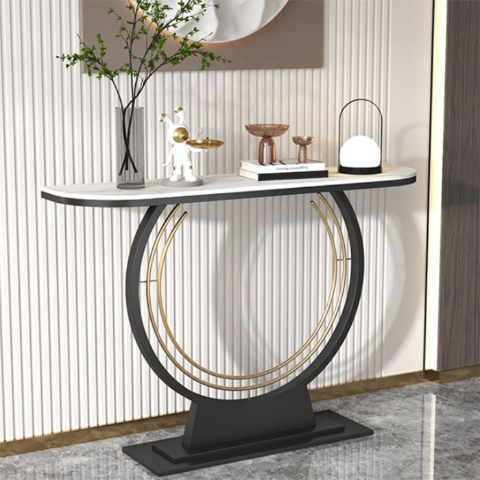 Glam Half Moon Accent Table Iron Console Sofa Table for Hall