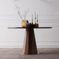 Contemporary Round Dining Room Table Brown Pine Wood Pedestal Table