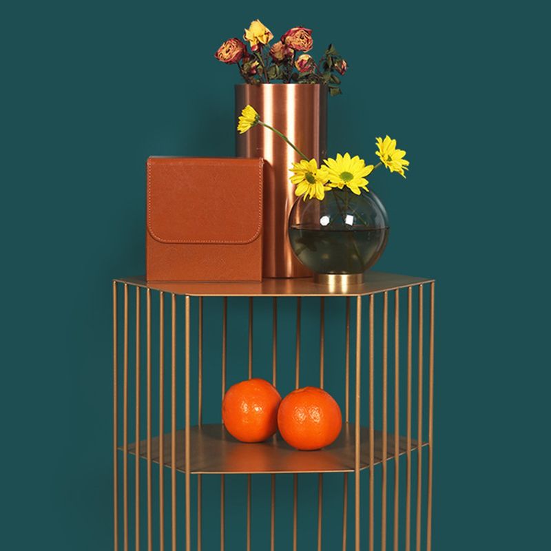 Frame Hexagon Metal End Table Set Simple Iron Sofa Side Accent Table with Storage Shelf Clearhalo 'Coffee & Accent Tables' 'End & Side Tables' 'end_side_tables' 'furn' 'furn_end_side_tables' 'Furniture' 'Living Room Furniture' 1200x1200_a813a83a-9cae-435d-9a44-cd2f18a3bd3c
