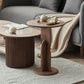 Contemporary Side End Table Round Pedestal Walnut Living Room Solid Wood Corner Table