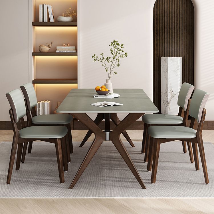 Contemporary Sintered Stone Top Wooden Base Dining Table with Chairs
