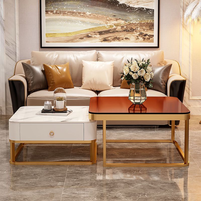 Glam Frame Coffee Table Slate/Glass Top Coffee Cocktail Table with Drawers Clearhalo 'Coffee & Accent Tables' 'Coffee Tables' 'coffee_tables' 'furn' 'furn_coffee_tables' 'Furniture' 'Living Room Furniture' 1200x1200_a814fe29-caa8-438d-bee6-fb86c4ae958e