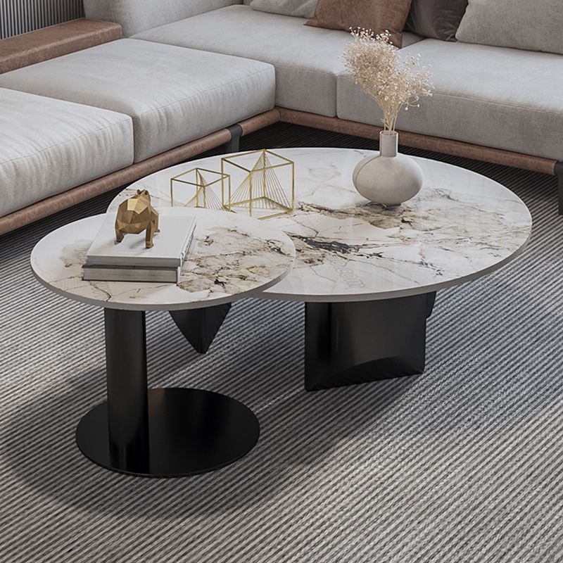 Contemporary Round Coffee or End Table Iron and Stone Coffee Table in Black and White Clearhalo 'Coffee & Accent Tables' 'Coffee Tables' 'coffee_tables' 'furn' 'furn_coffee_tables' 'Furniture' 'Living Room Furniture' 1200x1200_a817580b-4554-4fdf-88ae-e998fb9c55dd