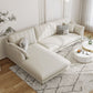 Sloped Arm Sofa with Chaise in White Sewn Pillow Back Faux Leather Sofa - 68.9" D
