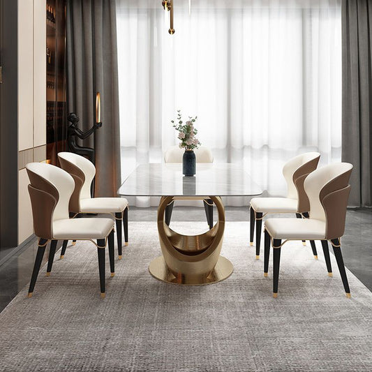 豪華な長方形のダイニングセット1/4/5/6/7ピース焼結石トップテーブルセット