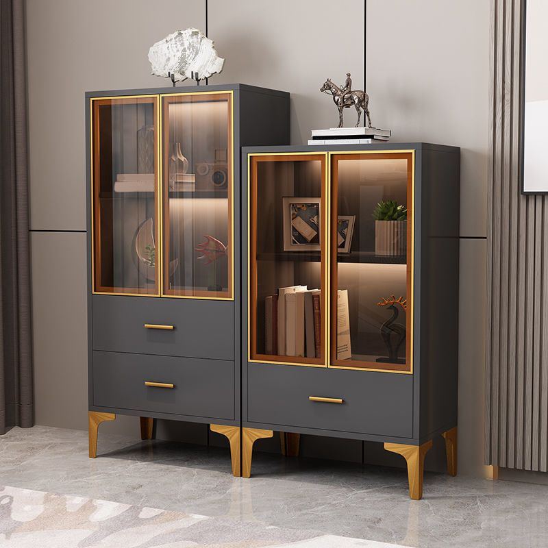 Glam Glass Door Server Wood Dinner Server Cabinet without LED Lights Clearhalo 'buffet_sideboard' 'Buffets & Sideboards' 'furn' 'furn_buffet_sideboard' 'Furniture' 'Kitchen & Dining Furniture' 1200x1200_a81913a7-960c-4c53-8c0d-95123324215f