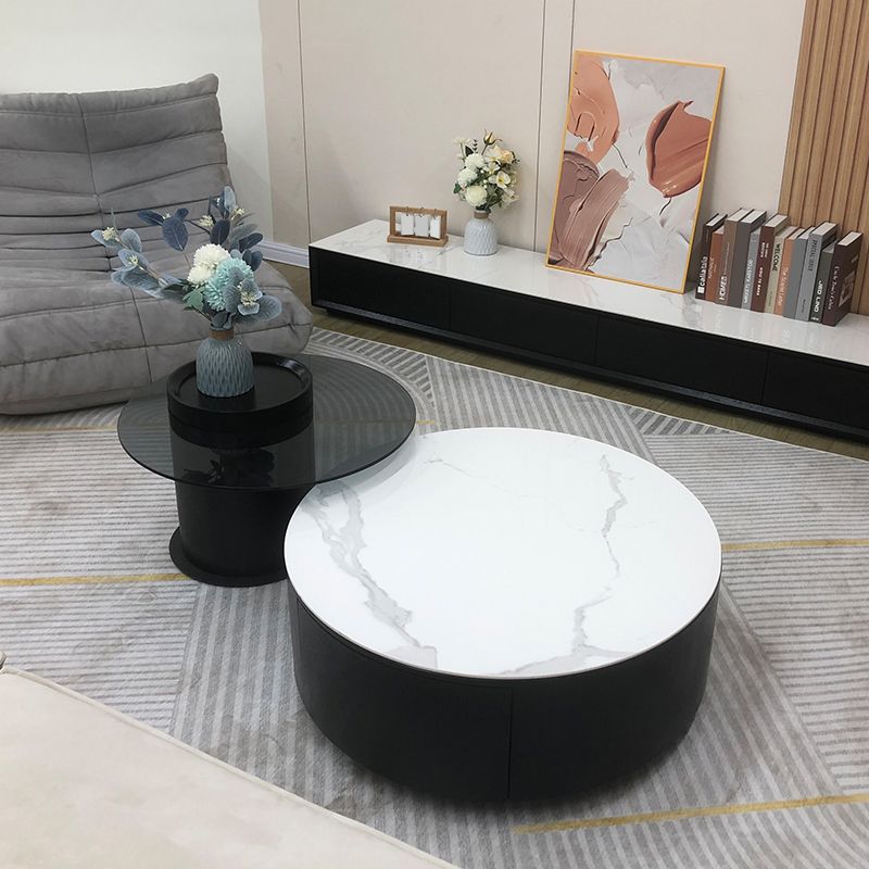 Round Stone Coffee Table Pedestal Nesting Coffee Table Set with Drawer Clearhalo 'Coffee & Accent Tables' 'Coffee Tables' 'coffee_tables' 'furn' 'furn_coffee_tables' 'Furniture' 'Living Room Furniture' 1200x1200_a819bf70-4ced-400e-969d-24f7923820ae