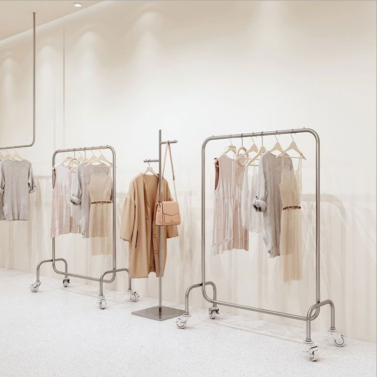 Industrial Style Metallic Coat Hanger Free Standing Coat Rack with 4 Wheels Clearhalo 'Entry & Mudroom Furniture' 'furn' 'furn_hall_tree_coat_racks' 'Furniture' 'Hall Trees & Coat Racks' 'hall_tree_coat_racks' 1200x1200_a8210700-8447-44e4-906c-8c079418a6b9