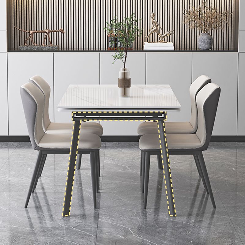 Modern White Rectangular Stone Dining Table with 4 Steel Foot