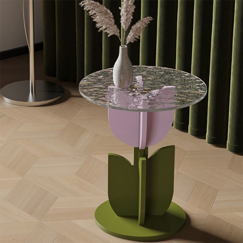 スカンジナビアの木材/ガラストップエンドテーブルDIA 15.75 "チューリップシェイプサイドテーブル