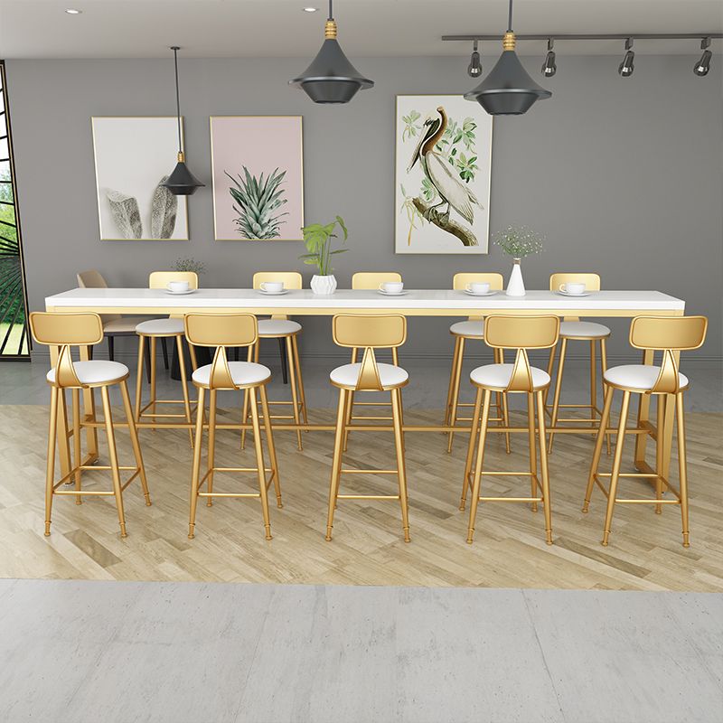 Glam Iron Bar Dining Table White Wood Rectangle Indoor Bistro Table with Footrest Clearhalo 'Bar Furniture' 'Bar Tables' 'bar_tables' 'furn' 'furn_bar_tables' 'Furniture' 'furniture_bar_tables' 'Kitchen & Dining Furniture' 1200x1200_a8273d95-0592-4b67-a139-b346ba4f851b