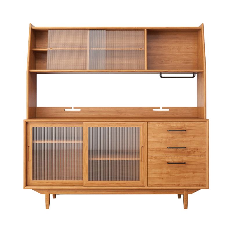 Pine Wood Buffet Table 3 Drawer 4 Glass Doors Simple Style Cupboard for Kitchen Clearhalo 'buffet_sideboard' 'Buffets & Sideboards' 'furn' 'furn_buffet_sideboard' 'Furniture' 'furniture_buffet_sideboard' 'Kitchen & Dining Furniture' 1200x1200_a8281c03-b695-4678-a6a7-f2a0c5e73958