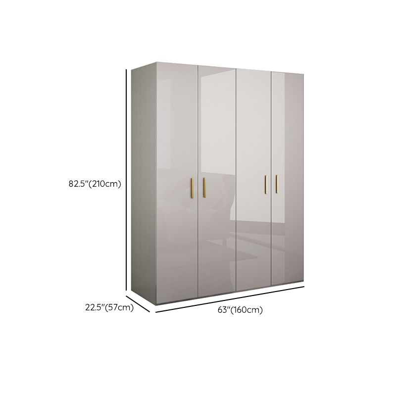 Engineered Wood Armoire Modern Mirrored Grey Wardrobe Closet with Garment Rod
