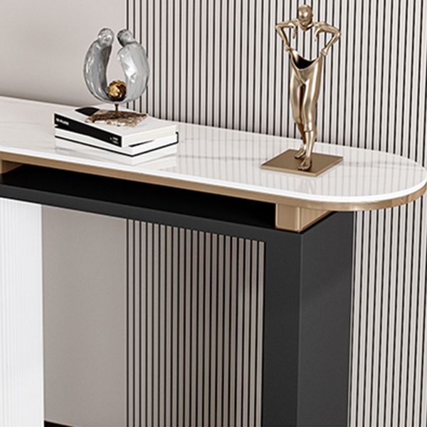 Console ovale in pietra Tavola 33,46 "Accento bianco alto per Hall