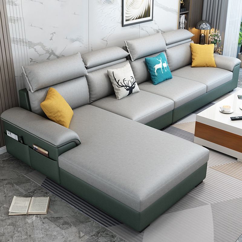 Contemporary Pillow Back Cushions Sectional Fabric/Faux Leather Sofa with Storage Clearhalo 'Furniture' 'furniture_sectionals' 'Living Room Furniture' 'Sectionals' 1200x1200_a82eec8e-0531-4ac0-89d7-346b3c464a97