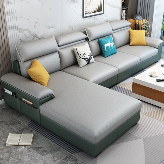 Contemporary Pillow Back Cushions Sectional Fabric/Faux Leather Sofa with Storage