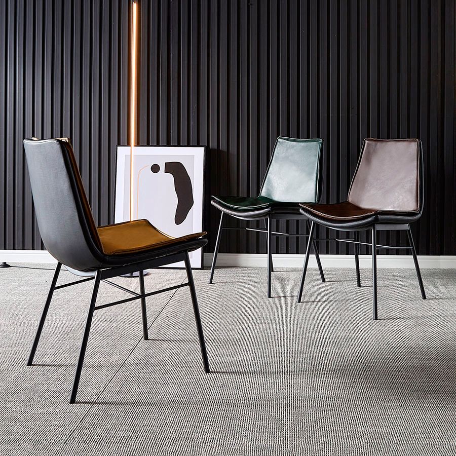 Industrial Style Leather Dining Chairs Solid Back Armless Side Chairs (Set of 2) Clearhalo ' kitchen&dining_furn' 'Dining Chairs' 'Dining Tables & Seating' 'dining_chair' 'furn' 'furn_dining_chair' 'Furniture' 'furniture_dining_chair' 'Kitchen & Dining Furniture' 'kitchen' 1200x1200_a82f0354-2287-4511-bbb7-fc023c8ee983