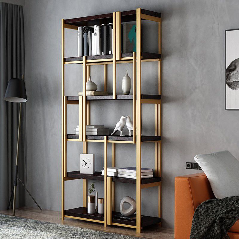 Estantería urbana Gold Metal Open Back estantería con estantes para sala de estar