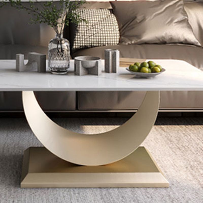 Glam Stone Coffee Table with Steel Pedestal Base and Rectangle Top Clearhalo 'Coffee & Accent Tables' 'Coffee Tables' 'coffee_tables' 'furn' 'furn_coffee_tables' 'Furniture' 'Living Room Furniture' 1200x1200_a8358a34-d1ad-4ef5-b6c0-58fe0b4d5989