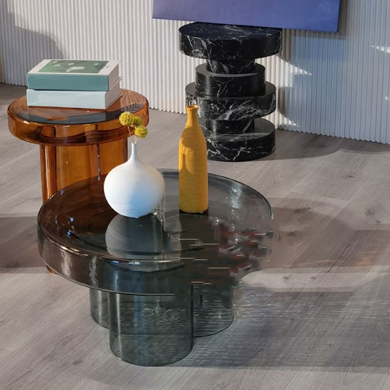 Contemporary Round Glass Coffee Table Pedestal Cocktail Table Clearhalo 'Coffee & Accent Tables' 'Coffee Tables' 'coffee_tables' 'furn' 'furn_coffee_tables' 'Furniture' 'Living Room Furniture' 1200x1200_a836a0a6-af31-4a0b-9ce4-9082b0536ab4