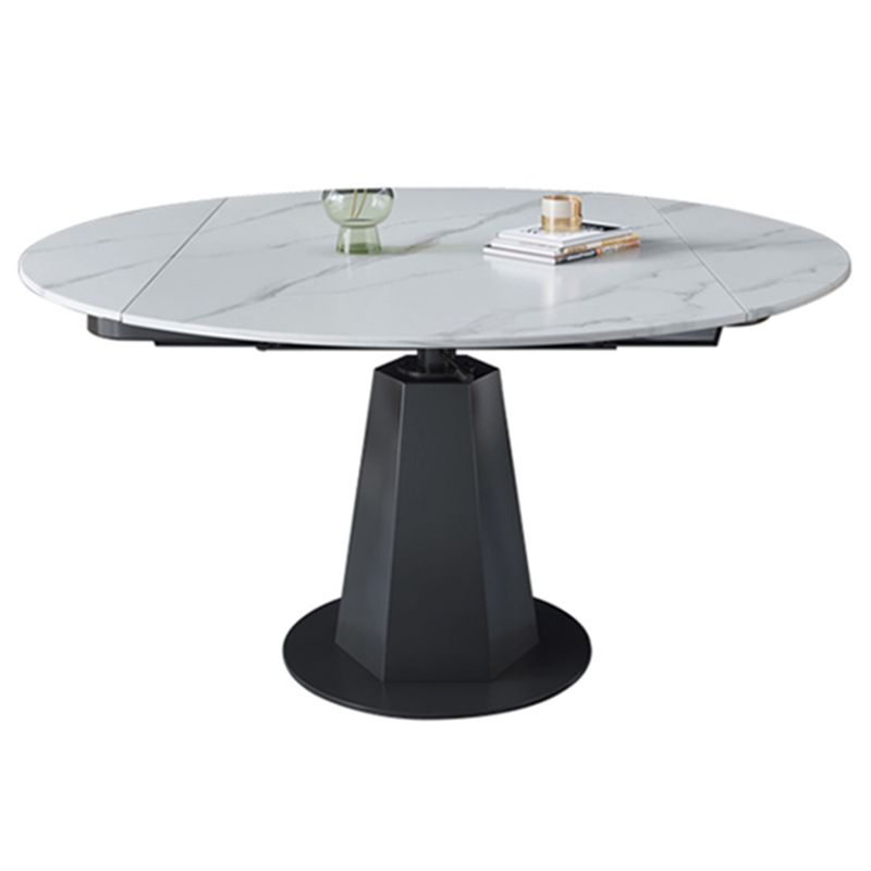 Modern Style Sintered Stone Dining Table Round Drop-Leaf Table with Pedestal Clearhalo ' dining_table' 'Dining Tables & Seating' 'Dining Tables' 'furn' 'furn_dining_table' 'Furniture' 'furniture_dining_table' 'Kitchen & Dining Furniture' 'kitchen&dining_furn' 'kitchen' 'kitchen_dining_table' 1200x1200_a83b7242-39be-47e9-a996-bc2c3f1ce3e4