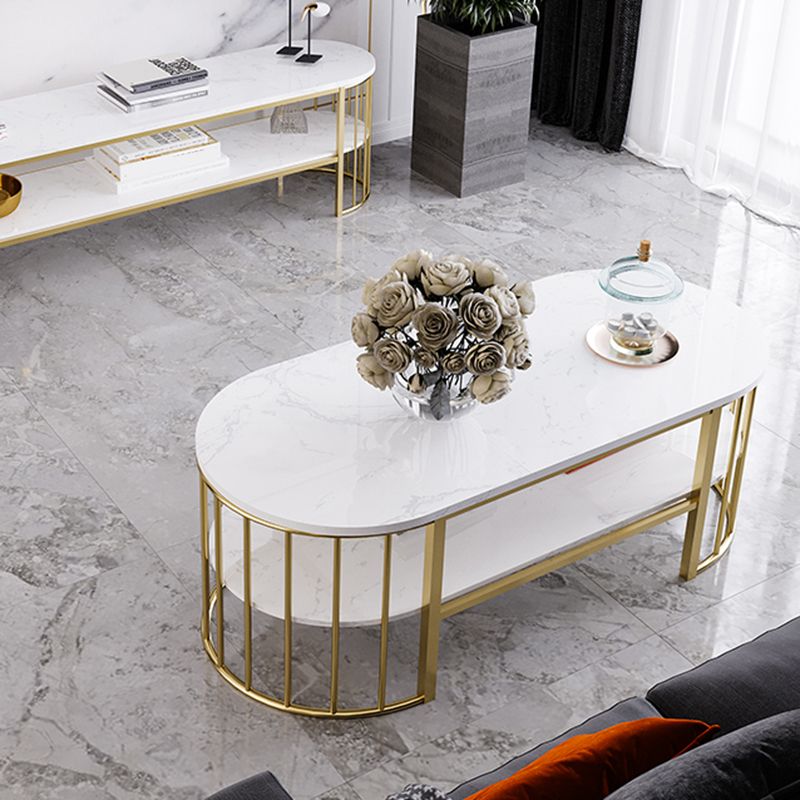 Mesa de centro ovalada con marco de mesa de cóctel de mármol Glam para sala de estar