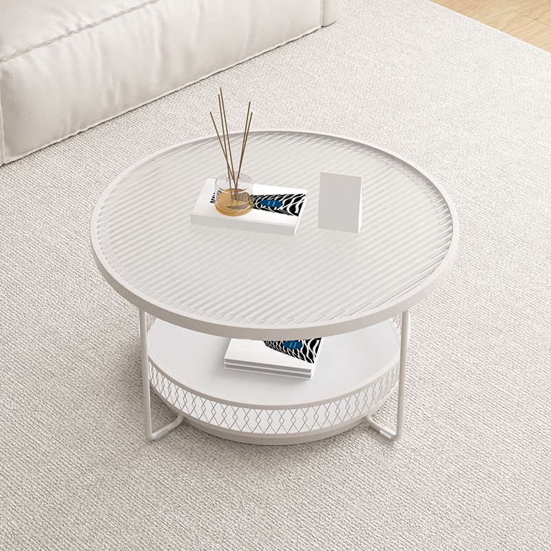 Iron 4 Legs Cocktail Table Round Glass Top Coffee Table with Shelf Clearhalo 'Coffee & Accent Tables' 'Coffee Tables' 'coffee_tables' 'furn' 'furn_coffee_tables' 'Furniture' 'Living Room Furniture' 1200x1200_a83c8915-a1dc-47ec-b491-6d18b552c8b4