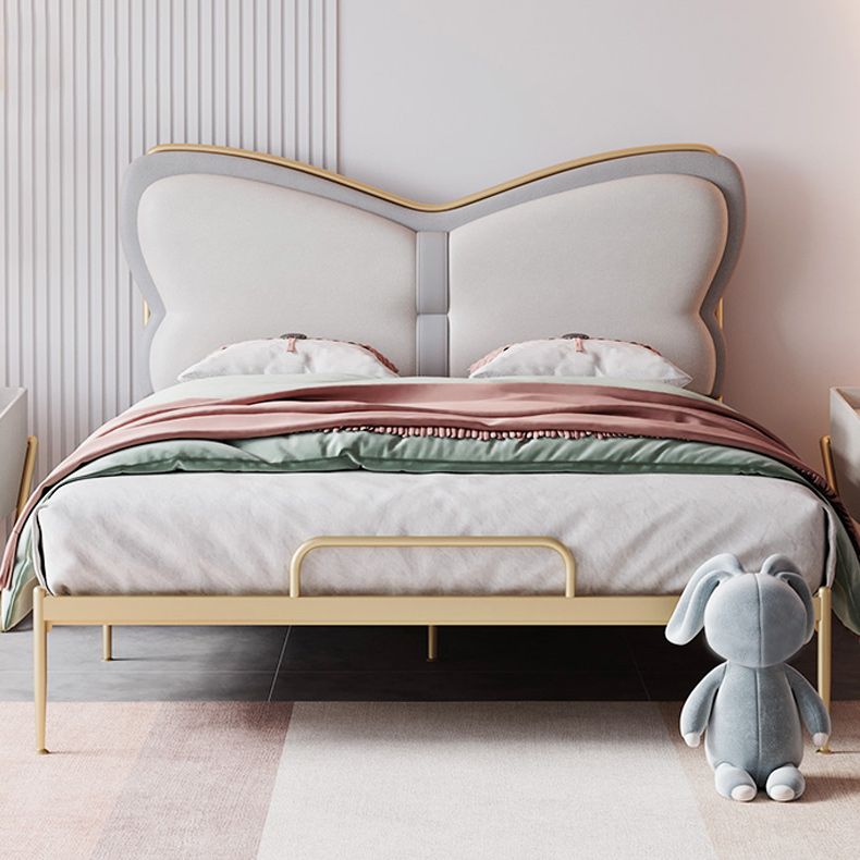 Low Profile Standard Bed Gold Metal Bed Frame with Upholstered Headboard Clearhalo 'Bedroom Furniture' 'Beds' 'furn' 'furn_beds' 'Furniture' 1200x1200_a83e4b51-f720-4259-a688-ed215287c701