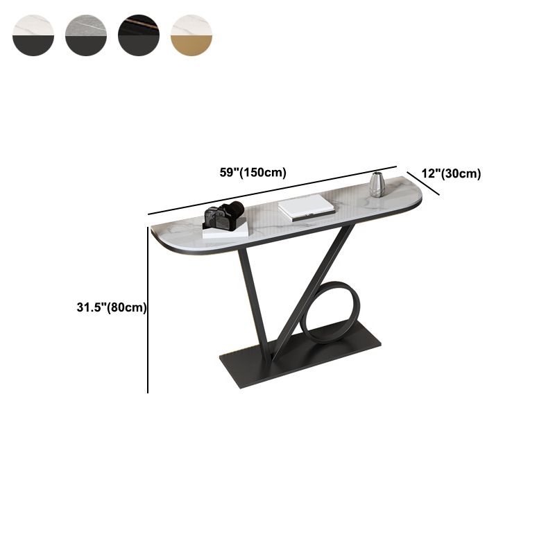 Tavolino con console top con mezza luna pietra con tavola di accento di base del piedistallo di ferro