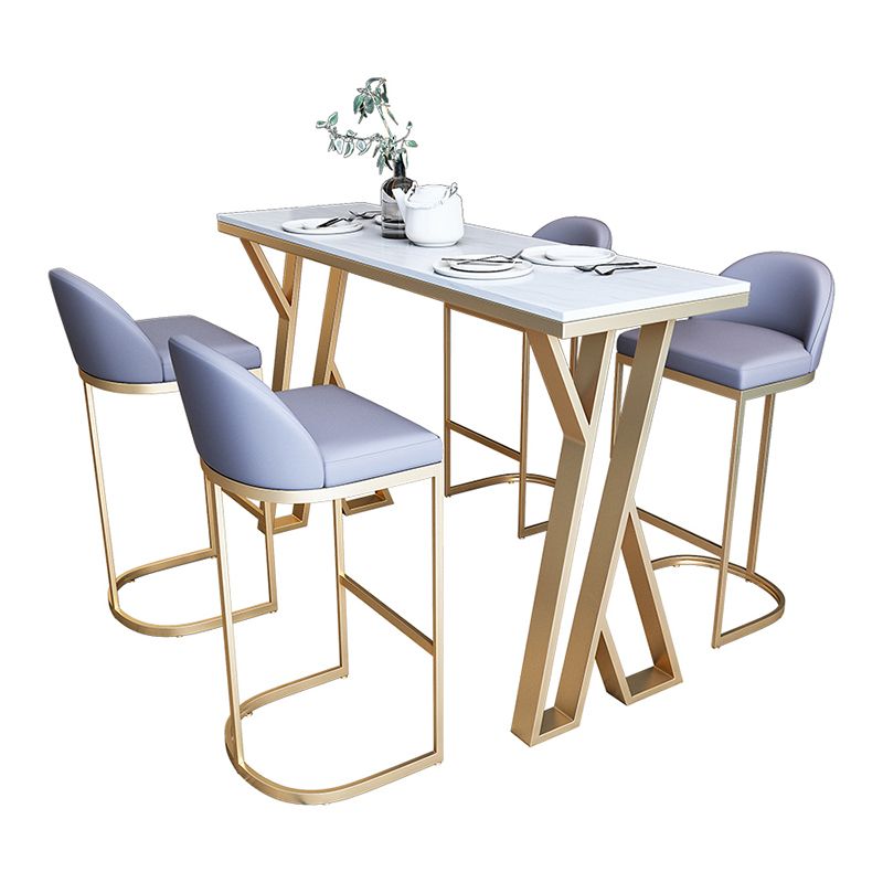 Glam Marble Counter Table with Rectangle Table Top Gold Double Pedestal Table - 42" H Clearhalo 'Bar Furniture' 'Bar Tables' 'bar_tables' 'furn' 'furn_bar_tables' 'Furniture' 'furniture_bar_tables' 'Kitchen & Dining Furniture' 1200x1200_a8454a17-3602-427d-9202-31666a27df0a