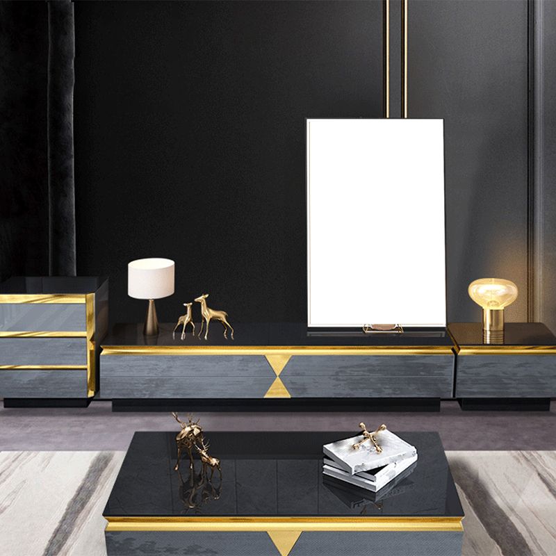 Glass Enclosed Storage TV Console Luxury TV Cabinet with Glide Drawers Clearhalo 'furn' 'furn_tv_stands_entertainment_centers' 'Furniture' 'Living Room Furniture' 'TV Stands & Entertainment Centers' 'TV Stands & Media Storage Furniture' 'tv_stands_entertainment_centers' 1200x1200_a847948b-a40e-4396-838d-385da0ee8be6