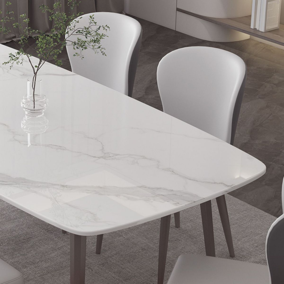 デザイナーダイニングセット1/2/4/5/7ピースストーンとメタルダイネットセットホワイト