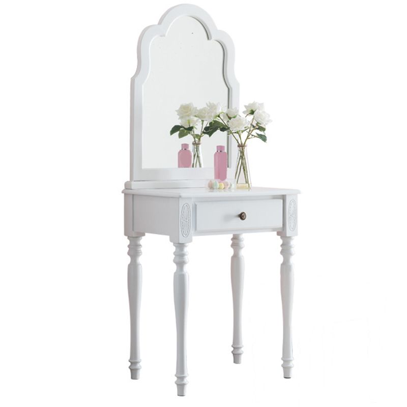 29.5" Height Brown/ White Wood Makeup Vanity with Drawer and Mirror