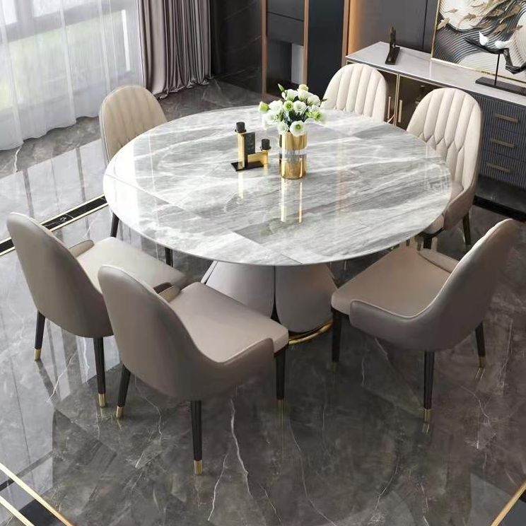 Glam Sintered Stone Extendable Table Round Shape Kitchen Dining Table with Pedestal Base Clearhalo ' dining_table' 'Dining Tables & Seating' 'Dining Tables' 'furn' 'furn_dining_table' 'Furniture' 'furniture_dining_table' 'Kitchen & Dining Furniture' 'kitchen&dining_furn' 'kitchen' 'kitchen_dining_table' 1200x1200_a84db065-0d9e-44b1-a963-0ee8931334ee