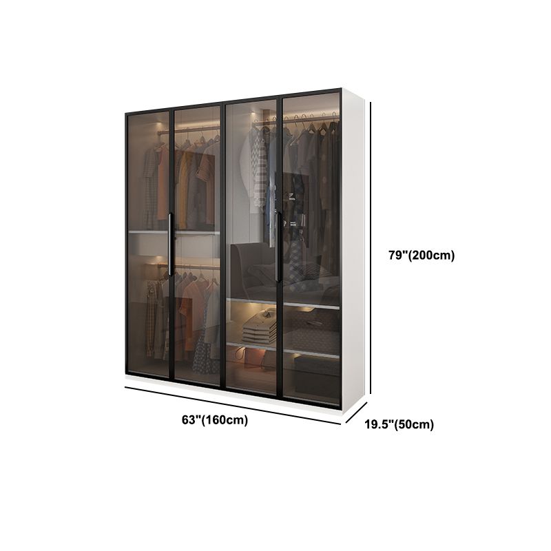 Brown Glass Door Wardrobe for Home Contemporary Hinged Door Storage Cabinet