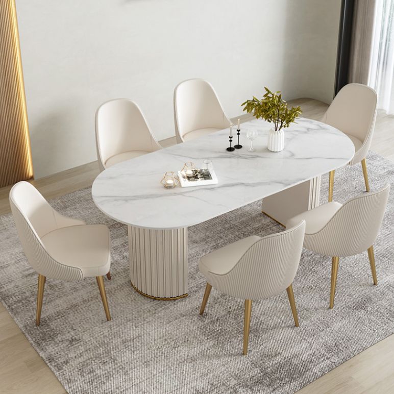 Glam White Sintered Stone Dining Table Set Oval 1/2/5/7 Pieces Dining Set for Home Use Clearhalo 'Dining Room Sets' 'Dining Tables & Seating' 'dining_room_set' 'furn' 'furn_dining_room_set' 'Furniture' 'Kitchen & Dining Furniture' 1200x1200_a8501944-0422-49bd-b205-9076484cef84