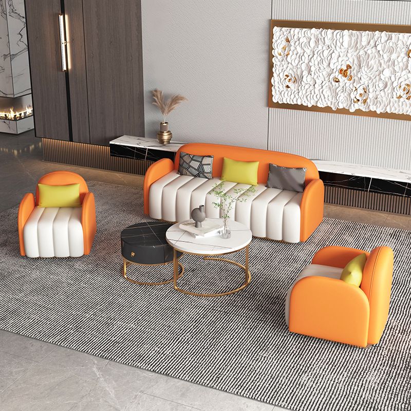 Contemporary Round Arm Standard Sofa  Tight Back Faux Leather Sofa