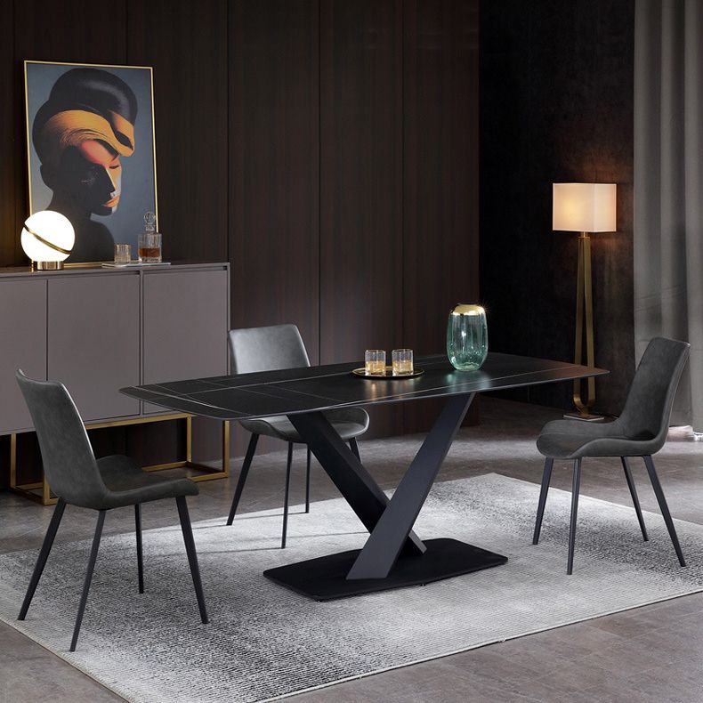 Black Sintered Stone Top Rectangle Dining Table Industrial Kitchen Table with Pedestal Base Clearhalo ' dining_table' 'Dining Tables & Seating' 'Dining Tables' 'furn' 'furn_dining_table' 'Furniture' 'furniture_dining_table' 'Kitchen & Dining Furniture' 'kitchen&dining_furn' 'kitchen' 'kitchen_dining_table' 1200x1200_a8505de1-325e-4b24-8150-c5c6e4b73393